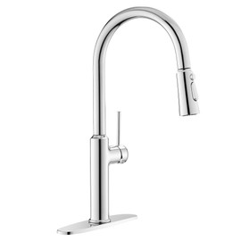 Lavatrum Kitchen Faucets Chrome 19 Inch High Arc One-Handle Kitchen Faucet with Pull Down Sprayer, Stainless Steel Kitchen Sink Faucets with Escutcheon for 1 or 3 Holes