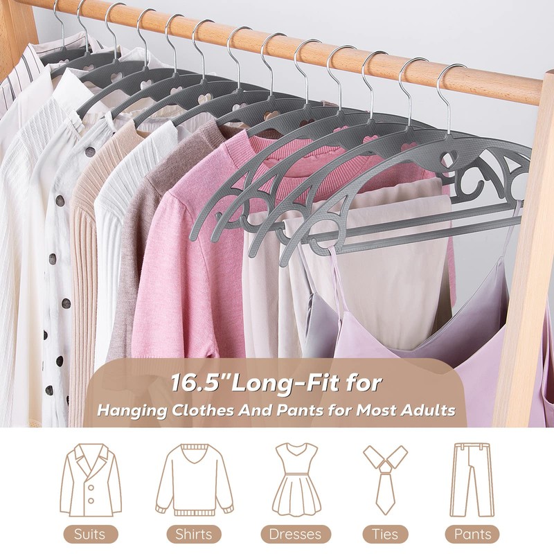 Grey Plastic Hangers 50 Pack: No Shoulder Bumps Ultra Thin
