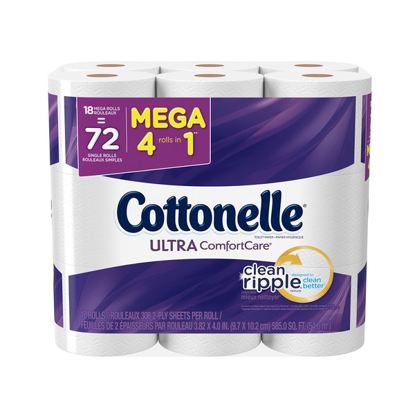 Cottonelle Ultra ComfortCare Mega Roll Toilet Paper, Bath Tissue, 18 Count (Pack of 2)
