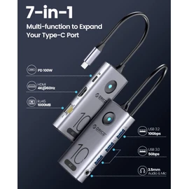 10Gbps USB C Hub,ORICO 7-in-1 USB-C Laptop Docking Station to 4K@60Hz HDMI, USB 3.2 10G,2×USB 3.0,100W PD,Gigabit Ethernet,Audio for Dell/Surface/HP/Lenovo Laptops