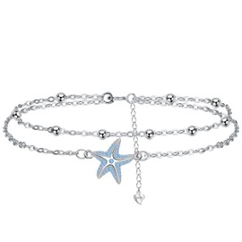 Yinsen Starfish Anklet Women's 925 Silver Anklet Boho Anklet for Summer Beach Jewellery for Women Girls, Sterling Silver, Cubic Zirconia