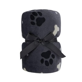 Charcoal Dog Paw Print BonesSoft Fleece Throw Bed Blanket Home Decor New H120 cm X W150cm George