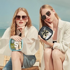 YOOLIFE Initial Makeup Bag Travel Toiletry Bag, Clear Makeup Bag Car Accessories For Women Clear Makeup Bags With Zipper Girlfriend Teacher 13 Year Old Girl Gifts Daughter Girl Gifts Mini Black R