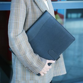 Wonderpool A4 PU Leather Portfolio Holder Ring File Document Case with Removable Binder Clipboard, Multi Pocket and Legal Pad for Business Organizer Interview and Meeting (Gray)