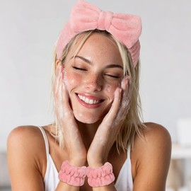 3 PCS Spa Headbands and Wrist Set for women - Face Wash Headband Wristband Set for Women Girls, Soft Facial Spa Hair Wraps Makeup Skincare Bath Headbands Wrist Bands for Christmas, Birthday Gift