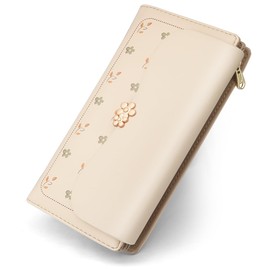 REETEE Women's Small PU Leather Purse, Women's Small and Short Format Purse, Many Compartments, Women's Purse with 10 Card Slots and Zip Coin Compartment Wallet, L-Apricot, Modern