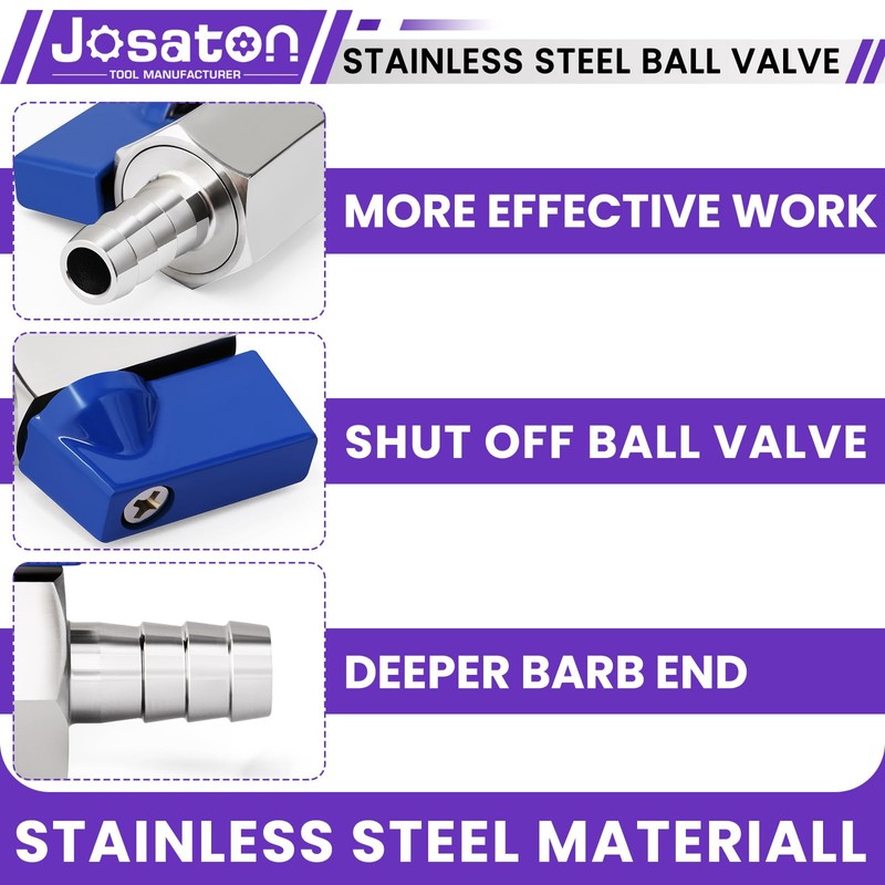 Josaton 3/8” Hose ID Barb Ball Valve 304 Stainless Steel