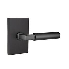 Emtek Privacy Set, Modern Rectangle Rosette, Hercules Lever, Right Hand, Flat Black