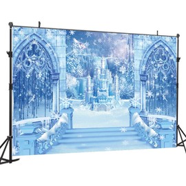 DHXXSC 7X5FT Winter Wonderland Castle Scene Backdrop Ice and Snow White World Photography Backdrops Christmas Party Decorations Supplies Banner Photoshoot Photo Studio Props DH-854