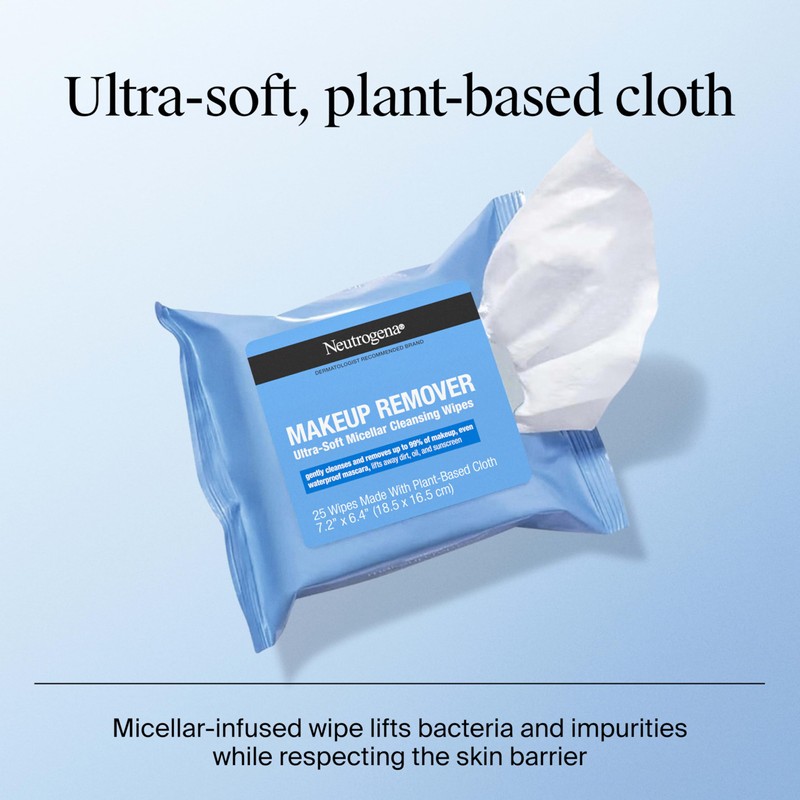 Neutrogena Makeup Remover Wipes Micellar Alcohol-Free Face Towelettes Remove Waterproof