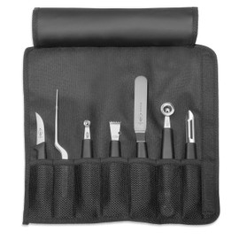 F. DICK Garnierset in Rolltasche 7-teilig (komplettes Set, Sparschäler, Winkelpalette, 2 Fruchtausstecher, Entkerner, Schaber, Schälmesser), Edelstahl, 34 cm