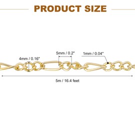 sourcing map 16.4Feet Aluminum Link Chain, Link Cable Chain Twist Oval Plated Chain Bulk Craft Making Chain Roll for DIY, 5x4x1mm, 3:1(S:L), Gold