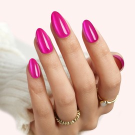 Hot Pink Cat Eye Press on Nails Short | GJZEZ Almond Cateye Stick on Soft Gel Fake Nails Press Ons, Long Lasting Salon Grade Manicure Glue on False Nail Kit | 16 Sizes - 32 Reusable Nail, Rose Bonbon