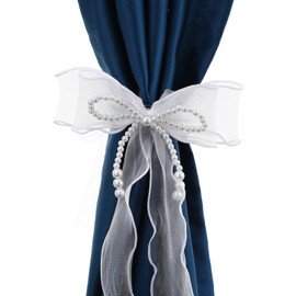 Xinjoduz 2 PCS Bow Curtain Tiebacks, Elegant Butterfly Curtain Holders Ties with Pearls, Sweet Bowknot Curtains Holdbacks for Stylish Home Offices Dining Rooms Wedding Party Decoration (Pink)