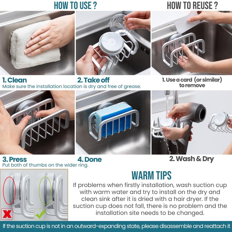 TAILI Sponge Holder for Kitchen Sink,Sink Caddy with Strong Sucion