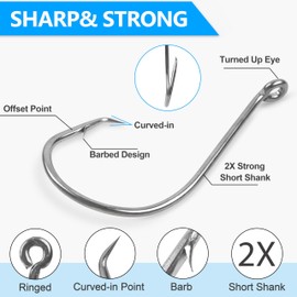 Circle Hooks Fishing Hooks,50/100pcs 2X Strong Octopus Hooks Sea Fishing Hooks Offset Sport Circle Hooks for Saltwater Freshwater Bass Carp Pike Tuna Course Sea Fishing Tackle Gear (50pcs_9/0)