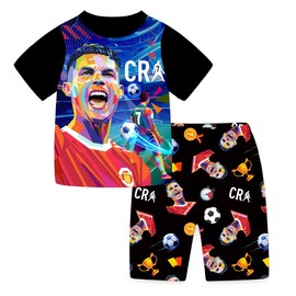 TONGQUD Ronaldo Boys Short Sleeve Sleepwear Summer Cotton Soft Pajamas Set 2 Pieces, Red02