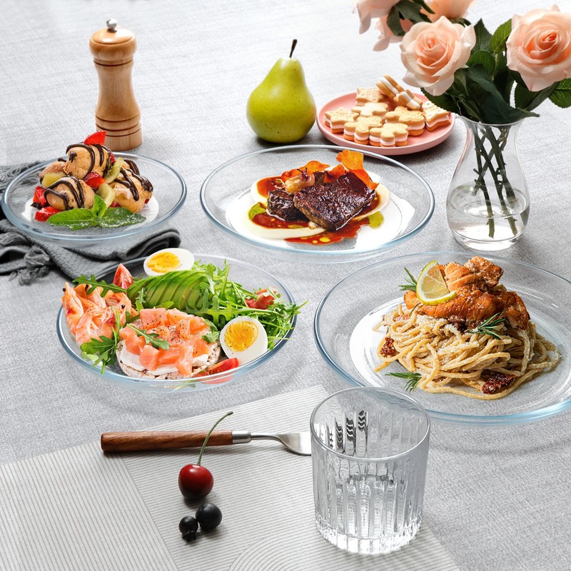 NUTRIUPS 4 Pack 9in Glass Dinner Plates - with Lipped