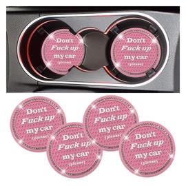 4PCS Bling Car Cup Coasters, 2.74 Inch Crystal Rhinestone Drink Car Cup Mat, Anti Slip & Shockproof Car Cup Holder Insert Coaster, Universal Vehicle Interior Accessories for Women Girls (Pink)