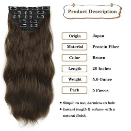 Brown Wavy Clip-in Hair Extensions for Halloween & Christmas Parties 5PCS