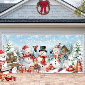 Ticuenicoa Christmas Garage Door Banner Decorations Extra Large Let It Snow Garage Door Cover Rustic Xmas Winter Snowman for Indoor Outdoor Home Wall Christmas Holiday Party Favor Supplies 6x13ft
