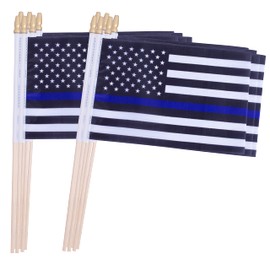 TSMD Thin Blue Line American Police Stick Flag Small Mini Hand Held Blue Lives Matter Flags Honoring Law Enforcement Officers Flags,5x8 Inch,12 Pack
