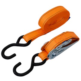 Petex 43192735 Ratchet Tie Down Strap 2 Pieces S Hooks 350/700 daN, 5 M, 25 mm, Orange