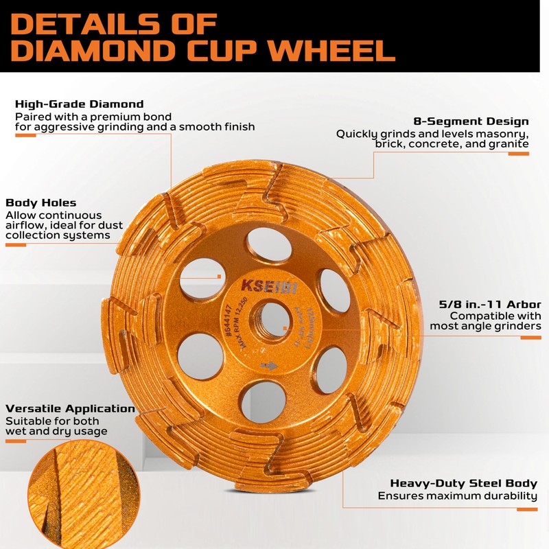 KSEIBI 644147 Surface Grinding Wheels 5 Inch - Diamond Cup
