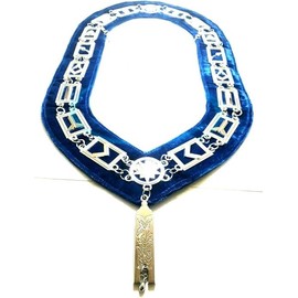 Masonic Regalia Free Mason Blue Lodge Officer Silver Chain Blue Velvet Back Chain Collar With Junior Warden Officer Jewel