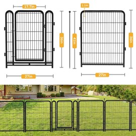 Garden Fencing 36 Inch High, 4 Panels Total 8.9 Ft(L) Dog Fencing Outdoor for Yard, 4 One-Sided Plate, No Door, Anti Dig Fence Barrier, Dog Pen, Rabbit Fence, Garden Fences and Borders