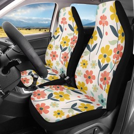 Finagallathe Hippie Flower Car Seat Cover for Cars Soft & Breathable Front Covers with Non-Slip Protector Universal Fits Most Automotive Vans SUVs Trucks