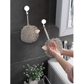 Sophie & Panda Fuzzy Ball Hand Towels (Set of 2) - Dry Your Hands Instantly and conveniently with This Creative Hand Towel Hedgehog Decorative Towels for Bathroom (Pack of 2, Gray)