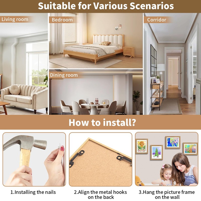 2 Pack Artwork Picture Frame with Elastic Cord, Convenient Magnetic