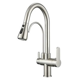 WANFAN Kitchen Sink Faucet with Pull Down Sprayer 2 Handle 3 in 1 Water Filter Purifier Faucets Brushed Nickel 0195SN