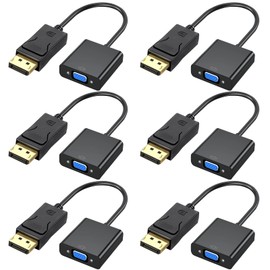 Lpluziyyds DisplayPort (DP) to VGA Adapter, DP to VGA Converter Male to Female Gold-Plated Cord for PC, Laptops, Displays, Monitors, Projectors and More（6 Pack）