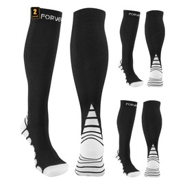 FORVEVO 2 Pairs of Compression Stockings Men and Women, Sports Compression Socks Support Socks for Running, Travel, Cycling, 20-30 mmHg, black, S - M