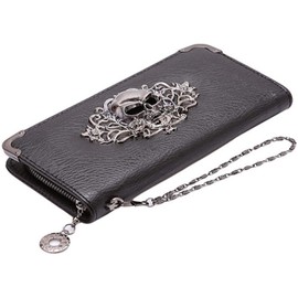 Black Sugar Long Purse Women's Gothic Goth Solid Punk Wallet Bags for Checkbook, Cards, Bank Cards, Cash, Companion, Chic Handbag, Skull, Black, black, Classic