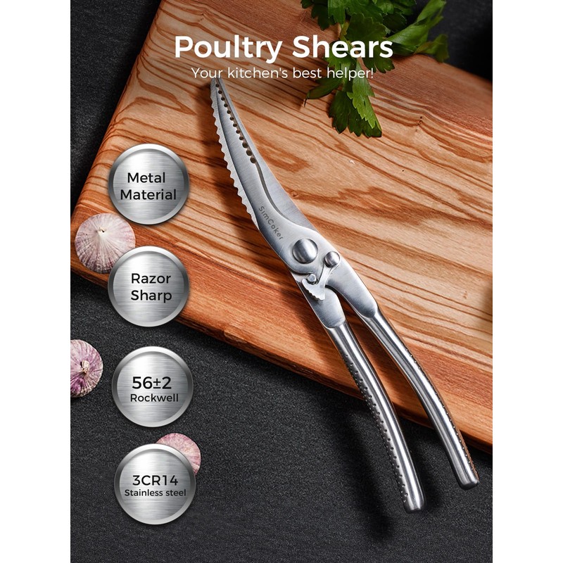 SimCoker Full Steel Poultry Shears Heavy Duty, Professional Bone Cutting