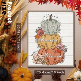 Blessed Grateful Fall Decor - Wooden Pumpkin Signs for Harvest Thanksgiving Home, Farmhouse, Living Room, Pumpkin Door Sign, Entryway Wall Decor