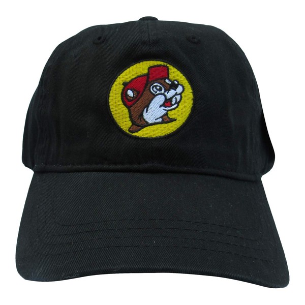 Buc-ees Black Adjustable Baseball Cap with Bucky The Beaver Logo Embroidered on Front, One Size Fits All