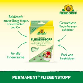 Neudorff Permanent FliegenStopp - Reliably Fights Flies, Fungus Gnats etc. with Odourless Motif Sticker and Long-Lasting Effect, Pack of 4