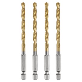sourcing map 4pcs 1/4" Hex Shank Twist Drill Bits 5mm Titanium Coated High Speed Steel Quick Change Hex Drilling Bit Jobber Drill Bits for Wood Plastic Metal, Gold