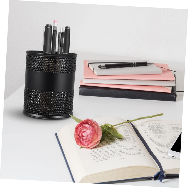 Operitacx Metal Black Anti-rust Round Pen Holder for Office Storage