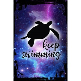 Galaxy Inspirational Wall Sign Keep swimming sea turtle silhouette cursive cute love keep going Metal Wall Sign Decor Funny Gift