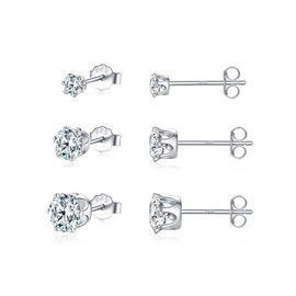 925 Sterling Silver Stud Earrings for Women, Hypoallergenic Round Cubic Zirconia Stud Earrings Set, Silver Gold Small Sleeping Stud Earrings for Women Men Girls 3/4/5/6/7 mm, Metal, Cubic Zirconia