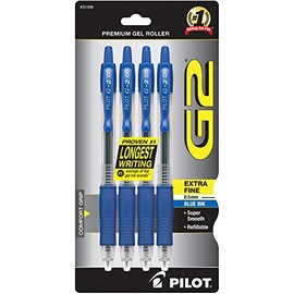 Pilot G2 Retractable Premium Gel Ink Roller Ball Pens, Extra Fine Point, 4-Pack, Blue Ink (31056)