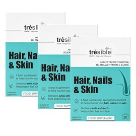Trèsible High Strength Biotin Supplement | Hair, Nails & Skin 84 Tablets | Amla Extract, Hyaluronic Acid, Vitamin E & C | Vegetarian, Halal | Pack of 3 (28 Tabs Per Pack) (3)