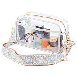 Clear Bag – Stadium Approved Crossbody Purse for Women, Transparent PVC Waterproof Shoulder Bag with Boho Strap & Tassel, Adjustable 27"-53", 10.4"x3.5"x6.7", Ideal for Concerts, Travel & Sp
