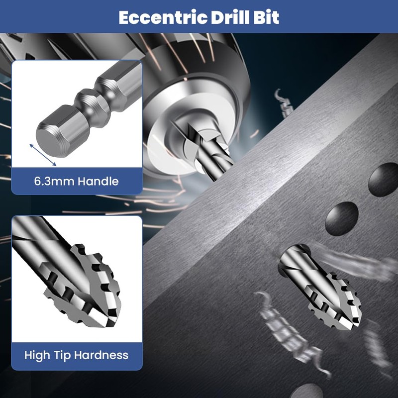 Flintronic Four-Flute Drill Bit Set, 5PCS Four Blade Serrated Eccentric