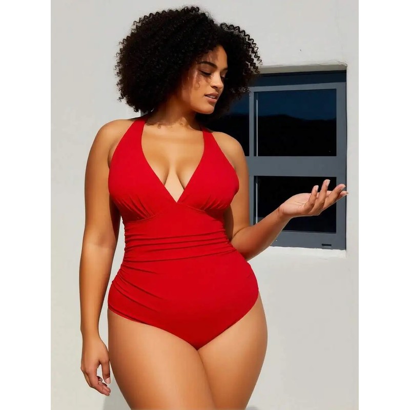 OKONOS Women's Tummy Control One Piece Swimsuit - Ruched V-Neck